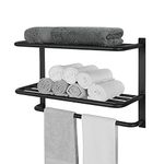 DELAM 3-Tier Bathroom Towel Rack Towel Shelf with Towel Bar, SUS 304 Stainless Steel Wall Mount Towel Holder Matte Black Finish 22.8 Inch