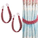 YankMooM Curtain Tiebacks,2 Pack Hand Knitting Curtains Tied Rope,for Home Drapes and Curtain Decor Braided Curtain Tiebacks Holders (Red)