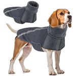 SlowTon Winter Dog Coat, Warm Polar Fleece Lining Doggie Outdoor Jacket with Turtleneck Scarf Reflective Stripe Adjustable Waterproof Windproof Puppy Vest Soft Pet Outfits (GY, M)