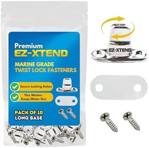 EZ-Xtend Marine Grade Twist Lock Fasteners - Nickel Plated Brass Turn Button Fastener with Stainless Steel Screws for Canvas, Marine Fastener Turn Buttons (Long Base - 10 PK)