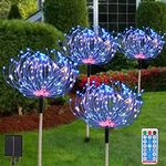 AcaJoe Solar Garden Lights Outdoor 4 Pack 480 LED Firework Path Lights Solar Powered Starburst Fairy Lights Waterproof 8 Lighting Modes with Remote Control for Patio Christmas Party Yard Decorative