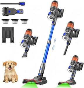 COTIAR Cordless Vacuum Cleaner, 500W 40KPa 60Mins Vacuum Cleaners for Home, Anti-Tangle Rechargeable Vacuum with Green Light Wireless Vacumm for Pet Hair/Carpet/Hardwood Floor, Blue
