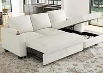 Belffin Sectional Sleeper Sofa Bed. Small Modular Sectional Sofa with Storage Chaise Sleeper Sofa with Pull Out Bed. White Couch