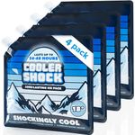 Cooler Shock Reusable Ice Packs (Set of 4) - Long Lasting Cold Freezer Packs for Large Coolers & Lunch Bags - Compress for Knee Injuries, Back Pain Relief, Post-Surgery Accessories