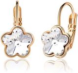 Austrian Crystal Flower Leverback Drop Earrings for Women 14K Rose Gold Plated Hypoallergenic Jewelry, Brass Rose Gold, crystal