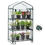 EAGLE PEAK Mini 3 Tier Greenhouse with Wire Shelves, Portable 27"x19"x50" Indoor & Outdoor Garden Green House with Roll-Up Zipper Door, Clear PE Cover