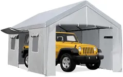 ACONEE Carport 10x20 FT, Carport Canopy Heavy Duty Car Port with Ventilated Windows, Removable Sidewalls & Zipper Doors, Portable Garage Shelter, Waterproof All-Season Tarp, Reinforced Base