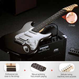 Donner 39" Electric Guitar Kit – Black, Beginner Starter Set