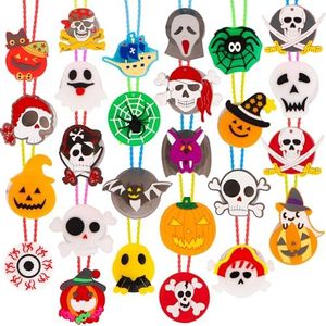 ArtCreativity Halloween Light Up Skull Necklaces - Pack of 26 - Spooky LED Set - Glow Necklaces for Trick or Treat Party Favors - Halloween Decoration Party Supplies
