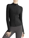 Locachy Women's Slim Fit Full Zip Athletic Running Sports Workout Jacket with Pockets, Black, M