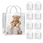 SHIPKEY 10 Pack 20x8x20cm Clear Gift Bags, Square Transparent Gift Bags with Handles, Waterproof PVC Shopping Bags for Perfume, Bakery, Presents, Birthday Party Favor