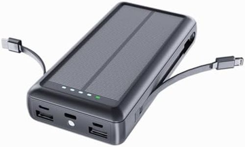 Solar Charger Power Bank, 20000mAh Portable Phone Charger Built-in 2 Output Cable with USB C in/Output, PD20W QC 3.0 Fast Charging and Flashlight for iPhone Samsung Huawei Google etc (Black)