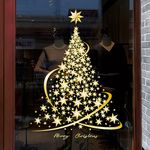 Cityhermit Golden Christmas Tree Window Clings Stickers for Glass, Large DIY Static Wall Window Door Mural Showcase Decal Sticker (1 Pack)