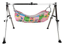 Macklon Lock Nut Nri Cradle Portable Folding Swing Baby Cradle Ghodiyu Palna with Hammock Having Mosquito Net, Square, Steel (Khoya Multicolor and Design)