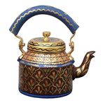 iHandikart Handpainted Designer Aluminium Kettle For Tea/Coffee,Home Décor Diwali Gift Purpose, Capacity 1L, Size 8.5"x5.5"x8.5"(IHK-5061)