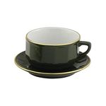 Apilco Bistro Cups and Saucers: Green and Gold Tea