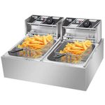 Blend Art Commercial Double Electric Deep Fryer 12L (6L+6L) | 5000W Dual Tank Stainless Steel Adjustable Temperature Control | Dual Basket for Restaurant, Café, Fast Food Stall Business