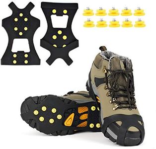 EONPOW Snow grips over Shoes/Boot 10 Studs Ice Traction Universal Slip on Stretch Fit Snow and Ice, Snow Cleats Crampons Ice Spikes Snow Grips for Winter Black L: Women(8-11)/ Men(7/10).