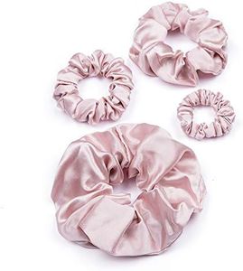 LILYSILK 4Pack Silk Scrunchies Set - Pink Large & Skinny Charmeuse Hair Ties for Women & Girls, 100% Silk Elastic