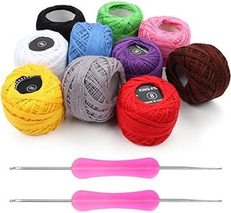 Kurtzy 10 Ovillos Hilo para Tejer a Crochet Hilos Ganchillo con 2 Agujas de Ganchillo (1 mm y 2 mm) Cada Madeja Pesa 20g – Total de 1500 Metros de Hilos de Colores - Kit Crochet Surtido