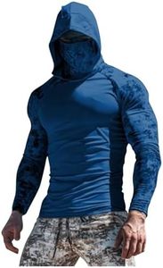 Men' Performance Fishing Hoodie Shirt UPF 50+ Sun Protection Long Sleeve UV SPF T-Shirts Rash Guard with Face Mask