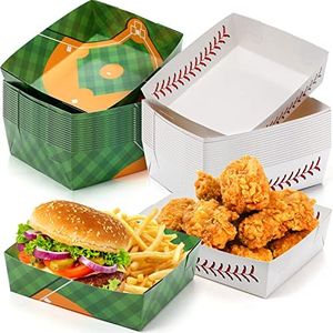 Teling 36 Pcs Baseball Theme Party Supplies 5 lb Baseball Plates Food Trays Nacho Boats Large Paper Food Boats Nacho Trays Disposable Serving Snack Tray for Sport Birthday Decorations Favors (White)