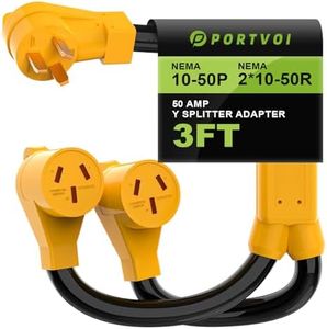 Portvoi NEMA 10-50 Splitter Cord, 6 Gauge 240V Splitter Industrial Male Plug 10-50P to (2) 10-50R Female connectors, 6 AWG, 3 feet