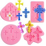 Flunyina Cross Silicone Molds Set Baptism Cake Decorations Cross Cake Fondant Mold Silicone Cross Mold for Candy Chocolate Baptism Cake Toppers Baptism Baby Shower Party Supplies, 4Packs