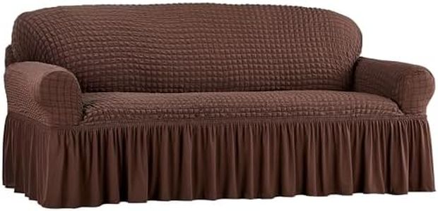 Collections Etc Fashionable Textured Square Stretch Slipcover with Ruffled Skirt - Protects from Spills, Stains, Pets Hairs, Wear & Tear - Home Decor