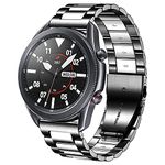 DEALELE Strap Compatible with Samsung Galaxy Watch 46mm / Galaxy Watch 3 45mm, 22mm Stainless Steel Metal Replacement Bands for Huawei Watch 4/4 Pro / 3/3 Pro / GT4 / GT3 46mm, Black-Silver