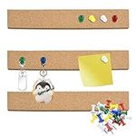 3 Pcs Bulletin Board Strips, Self Adhesive Pinboard Felt Pin Board Bar Strips Memo Board Brown Cork Board Tiles Notice Board Lightweight Bulletin Board Bar Strips with 20 Pushpins for Wall Decorative