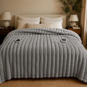 HOMLYNS Heated Blanket King Size Faux Fur Electric Blanket, 90"x100", Grey