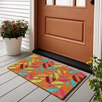 Onlymat Coir Doormat for Entrance, Non Slip Door Rectangular Rug with Heavy Duty PVC Backing, Perfect for Indoor-Outdoor Use with Abstract Design Print, Multicolor, 29.53"X17.72"