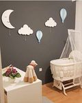 Nursery Boys Baby Kids Room Decor Wall Light Set of 5 Wooden Night Light with Led (Light Blue)