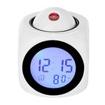 Projection Alarm Clock for Bedrooms Digital Voice Report Alarm Clock 12/24 HDigital Electric Clocks Projection On Ceiling with Voice Talking LED Time Temperature Display for, Bedside , Office (White)