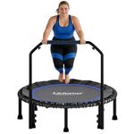 LeJump 48" Foldable Mini Rebounder Trampoline for Adults, Indoor Fitness Trampoline with Adjustable Handle, Low Noise Exercise Trampoline for Home Workout(Blue)