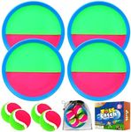 jxzdle Toss and Catch Game Set - 4 Paddles, 4 Balls and 1 Storage Bag - Great Outdoor Toys/Gifts for Kids - Classic Beach and Yard Games (Green and Red)