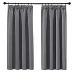 PONY DANCE Pencil Pleat Blackout Curtains 54 Inch Drop Grey Thermal Insulated Curtains for Bedroom, Kitchen, Nursery Short Window Curtains with Hooks for Track Rail, W46 X L54, 2 Panels