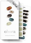 ohora Semi Cured Gel Nail Strips (N Dreaming) - Dark, Patterned, Works with Any UV/LED Nail Lamps, Salon-Quality, Long Lasting, Easy to Apply & Remove - Includes 2 Prep Pads, Nail File & Wooden Stick