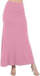 Azules Maxi Skirt for Women- Elegant Long Women's Skirts- Solid Color, Soft, Stretchy, Flowy Boho Rayon- Womens High Waist Fold Over for Any Occasion - Dust Rose, X-Large