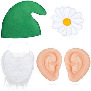 Beelittle Gnome Dwarf Garden Fairytail Costume Accessories - Hat Beard Big Ears Spring Yellow Flower Pin - Dwarf Fancy Dress (Green)