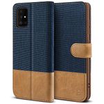 BEZ Samsung A51 Phone Case, Case Compatible with Samsung Galaxy A51, Flip Wallet Cover [Canvas Faux Leather] with Credit Card Holders, Kick Stand, Magnetic Strap Closure, Blue Navy