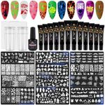 EBANKU 29PCS Halloween Nail Stamper Kit 12 Pieces Nail Art Stamping Plates 12 Colors Stamp Nail Polish Gel with Liquid Peel Off Tape Stamper Scraper Nail Stamping Stencil Templates for DIY Nail Art