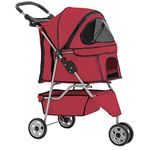 New Red Pet Stroller Cat Dog Cage 3 Wheels Stroller Travel Folding Carrier T1.