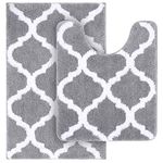 OLANLY Bathroom Rugs Set 2 Pieces Microfiber Bath Mat and U-Shaped Toilet Rug, Machine Wash Dry, Non Slip Absorbent Shaggy Bath Rug for Tub, Shower and Bath Room, 30" x 20"+24" x 20", Grey