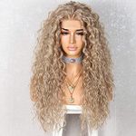 Sapphirewigs Curly Lace Front Wig Ash Gold Synthetic Wigs for Women 13x3 Daily Wear Party Halloween Heat Resistant Wig 26inch