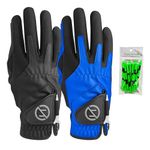 Zero Friction Men's Synthetic Right Hand Golf Glove (2 Pack), Universal Fit Black/Blue, One Size