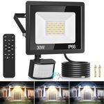 Security Lights Outdoor Motion Sensor, 30W 3 Colours PIR Security Light with Remote Control, 2700LM IP66 Waterproof Outside Lights Dimmable Floodlight Motion Sensor Lights Outdoor for Backyard, Garden