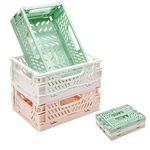 3 Pack Large Plastic Storage Basket for Shelf Organizing, Collapsible Crate Folding Storage Bin for Desk Organizier Stackable Containers for Home Kitchen Classroom Office Bathroom Storage(10x6.5x2.7")