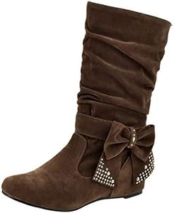 Extra Wide Calf Boots for Women Size 11 Heeled Slip On Mid Calf Boots Round Toe Shoes Mid Calf Heel Boots for Women (Brown-a, 42)